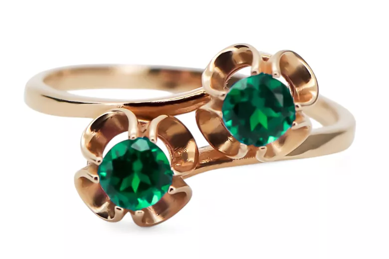 Anneau Artisanat vintage Émeraude Or rose 14 carats vintage d'origine vrc266r